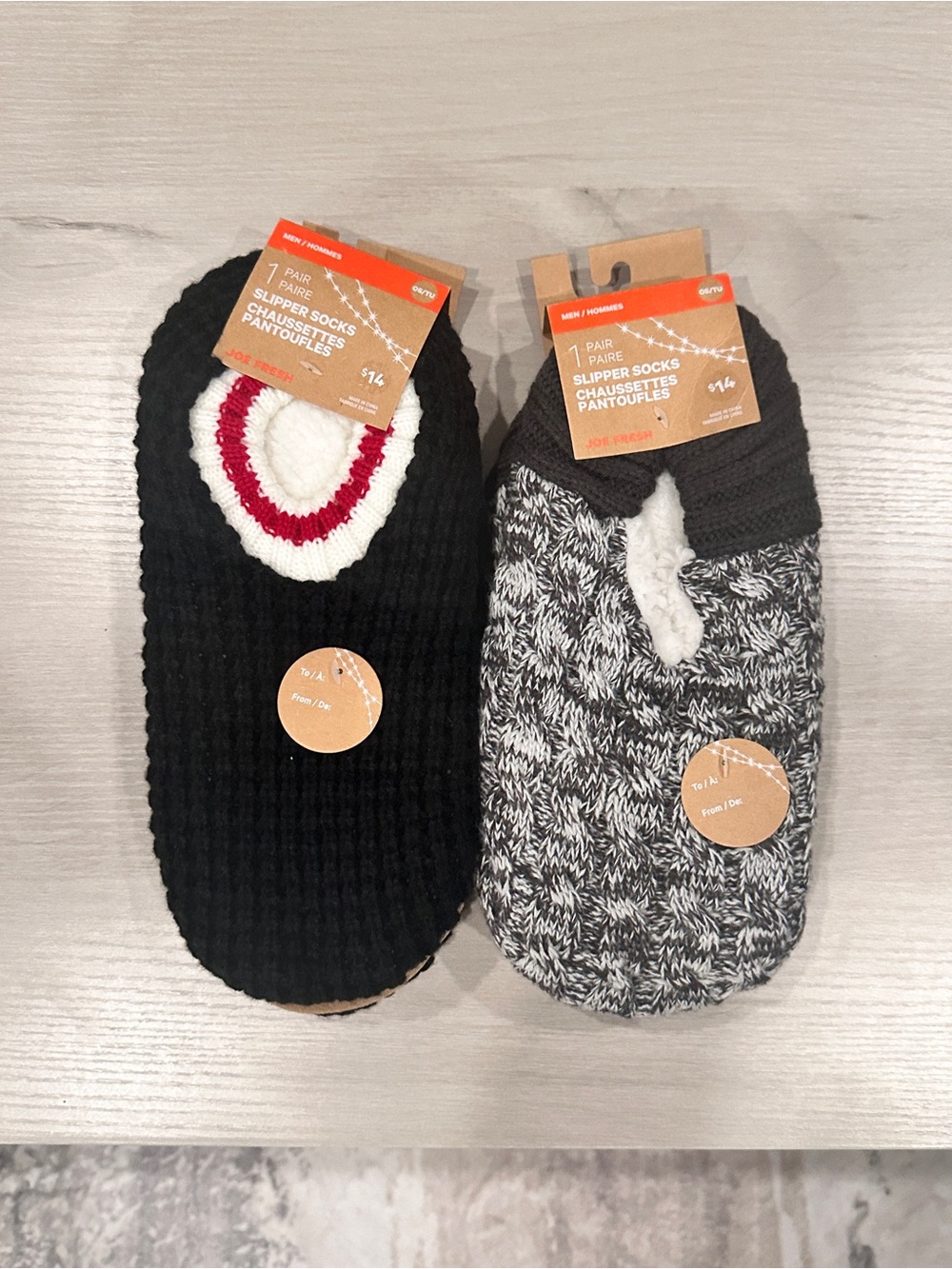 Joe Fresh Men's Cozy Slipper Socks - Black, Gray & White with Red Accent